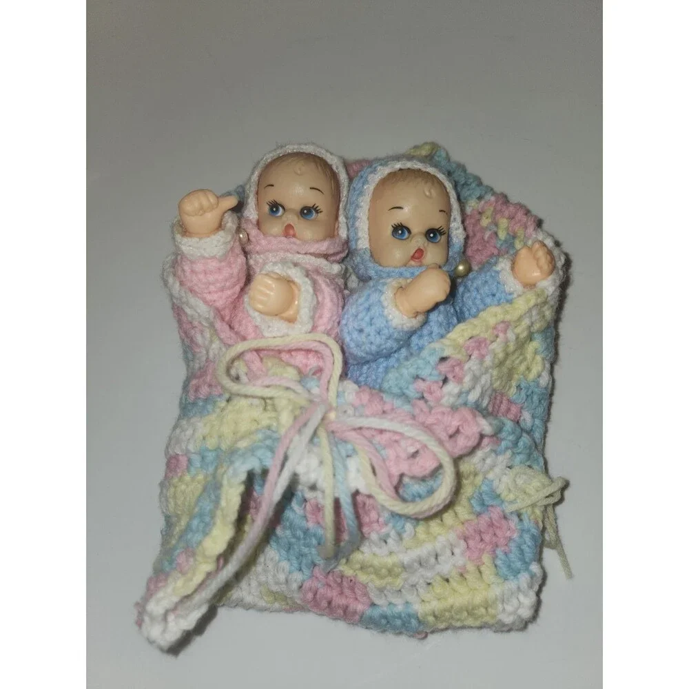 Handmade Crochet Dolls In Blanket Thumbsuckers Girl And Boy 12” X 12”